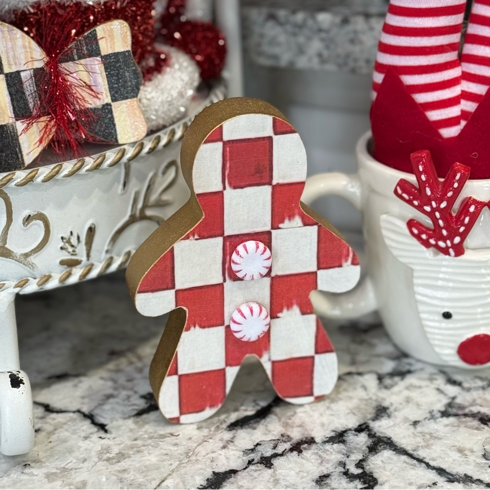 Red Cherry Check Gingerbread Man